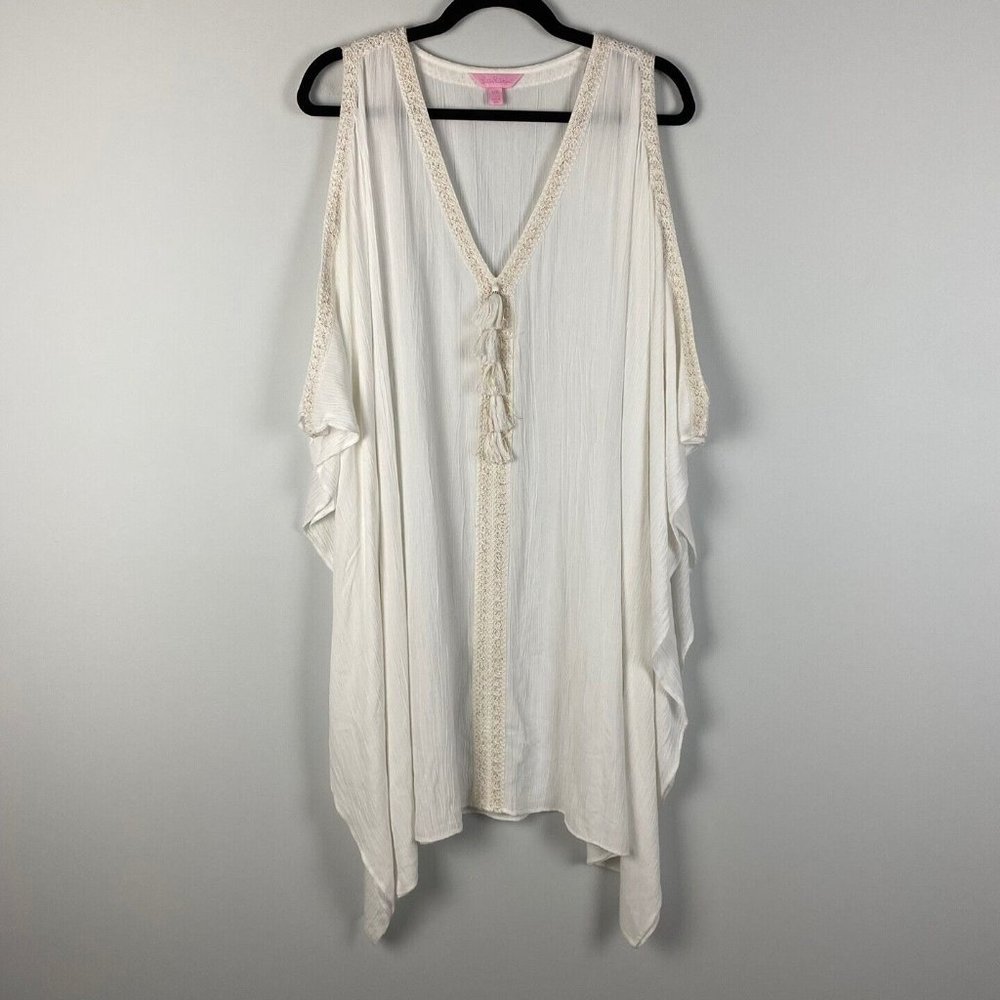 Lilly Pulitzer Julietta Cold Shoulder Tassels Swim Cover Up Dress Size L/XL